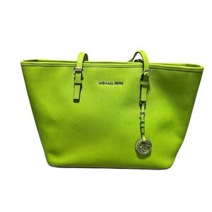 Michael Kors Saffiano Leather Jet Set Tote Lime Green Shoulder Bag